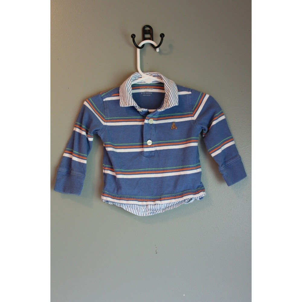 Gap Baby Boys Polo Shirt 6-12M Striped Colorful Embroidered Logo Cotton Top